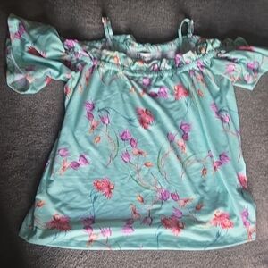 Girls Mint Floral Ruffle Blouse